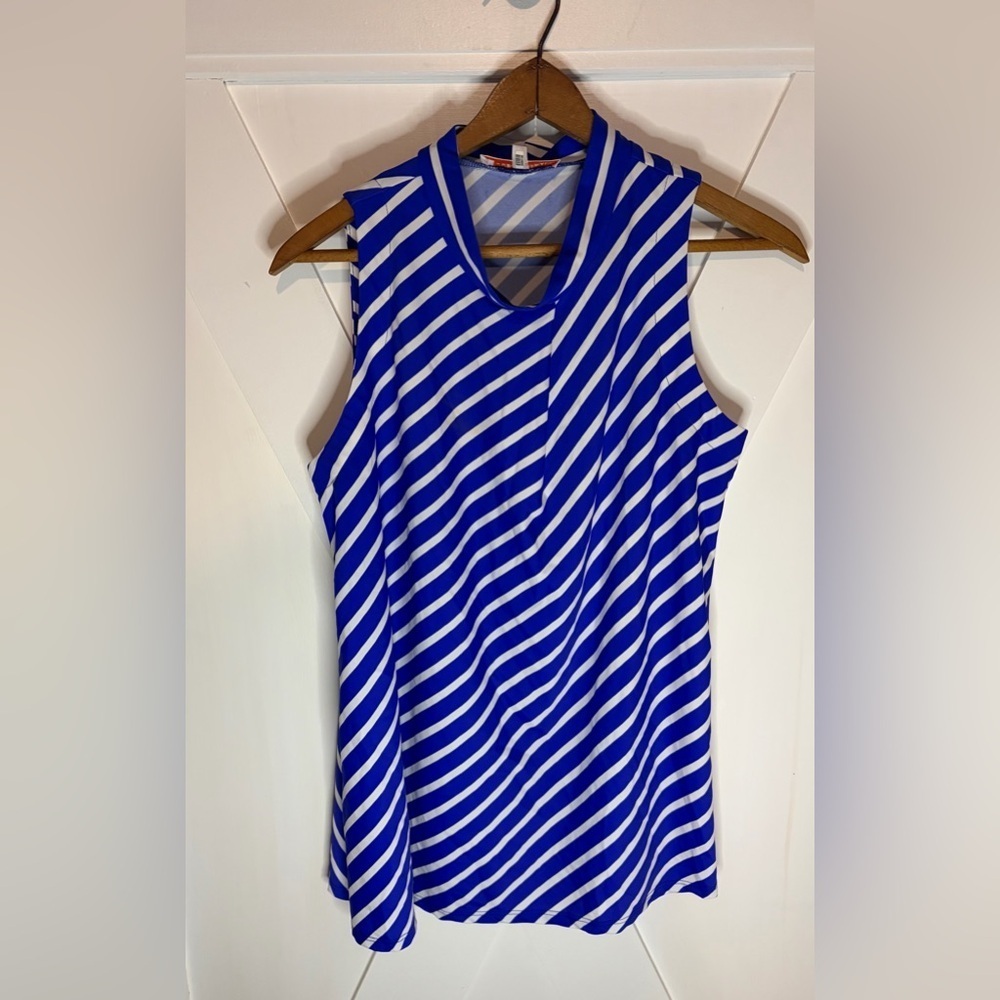Jude Connally Eva Sleeveless Blue and White Striped Top Size Small